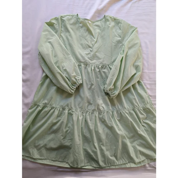 Shein Solid V-neck Smock Dress - Picture 2 of 7